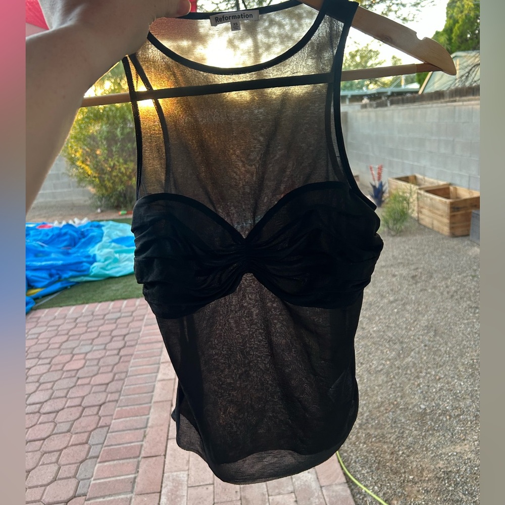 Reformation Black Sheer Twist-Front Tank Top